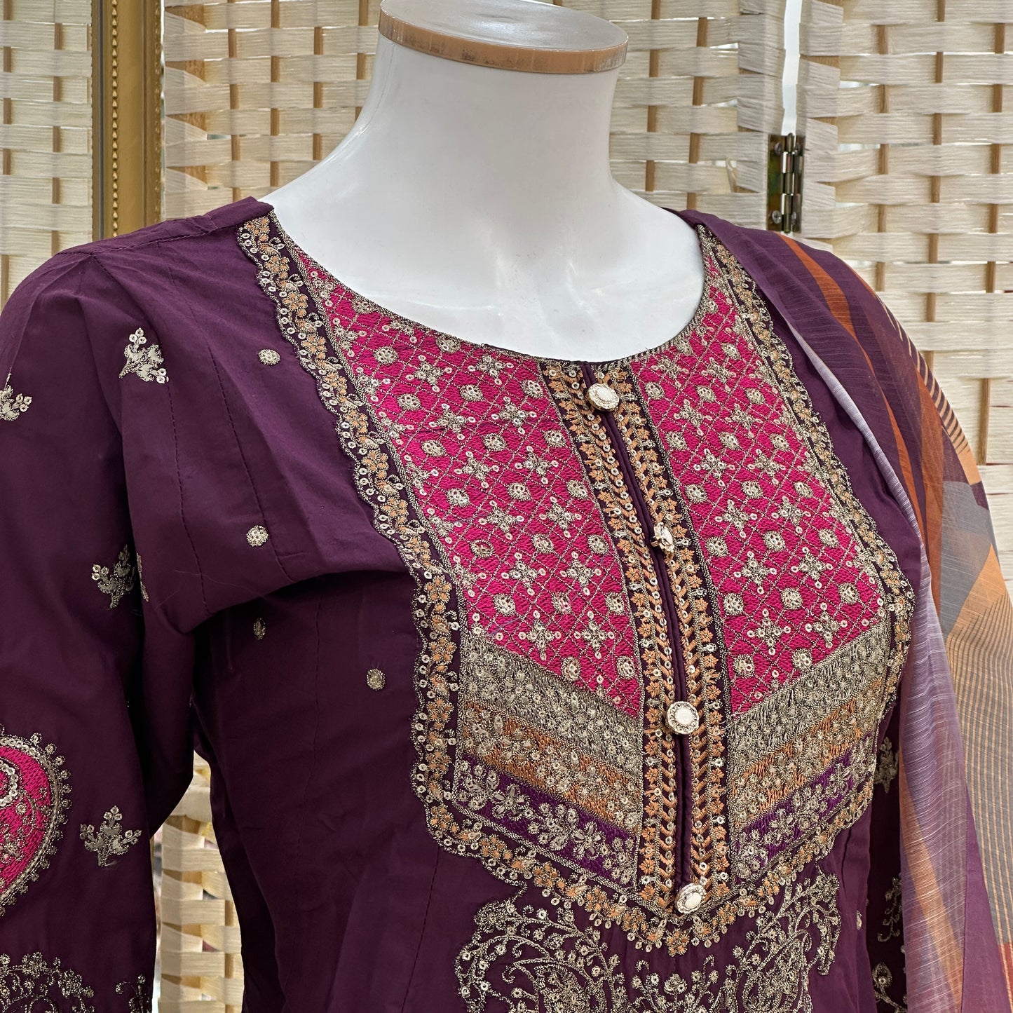 Premium Cotton Embroidered Frock - Three piece