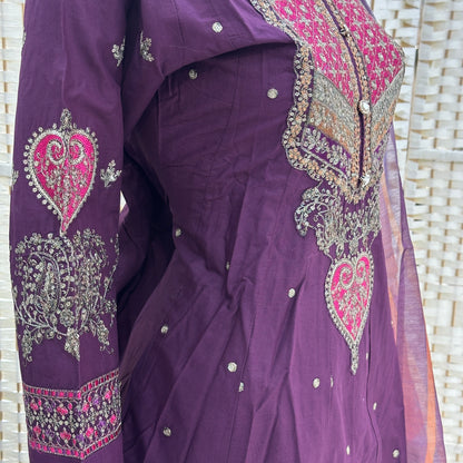 Premium Cotton Embroidered Frock - Three piece