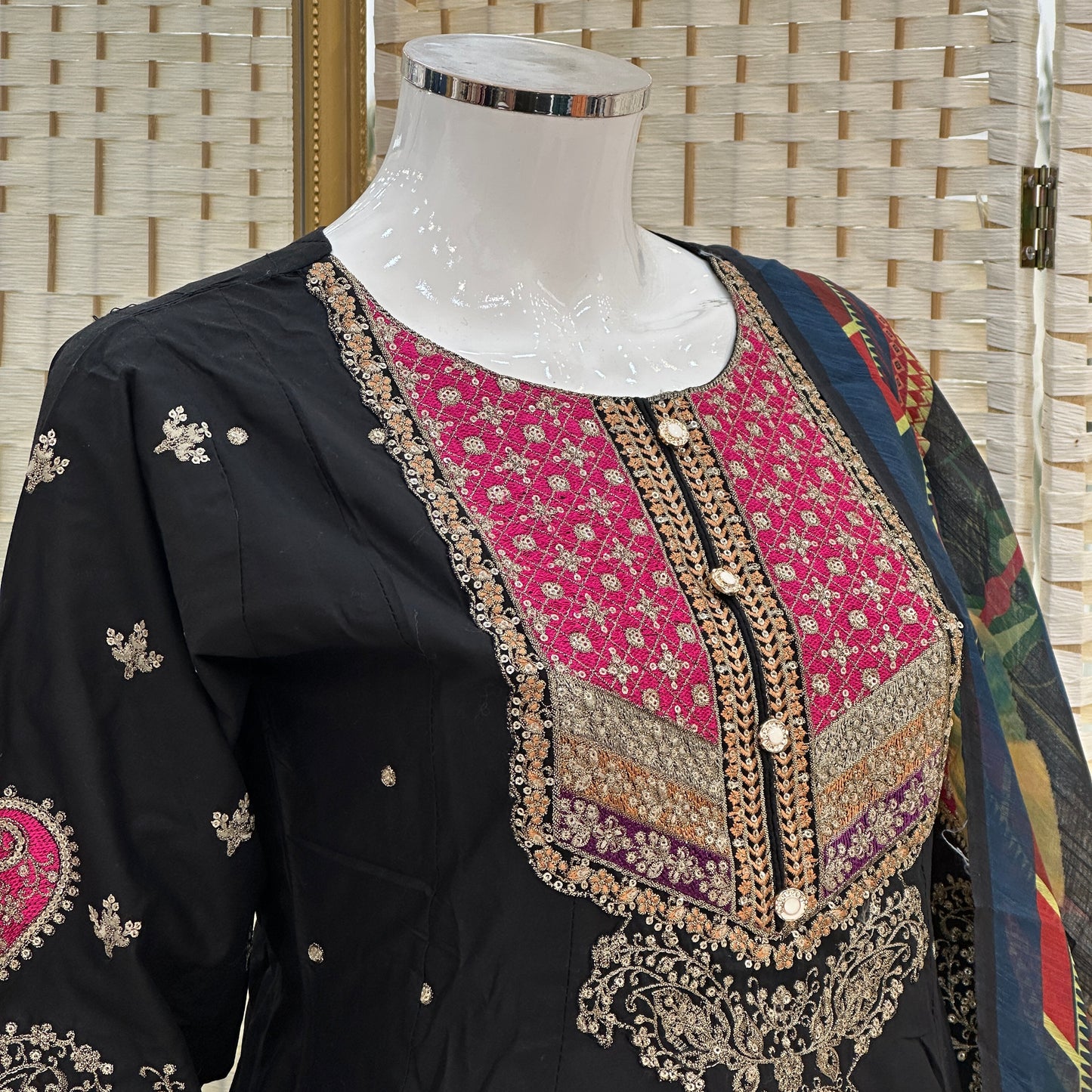 Premium Cotton Embroidered Frock - Three piece
