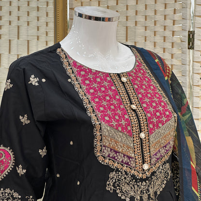 Premium Cotton Embroidered Frock - Three piece