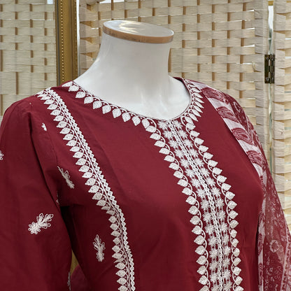 Premium Cotton Embroidered Suit - Three piece