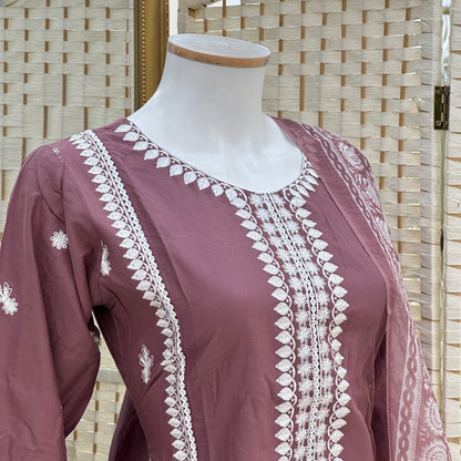Premium Cotton Embroidered Suit - Three piece