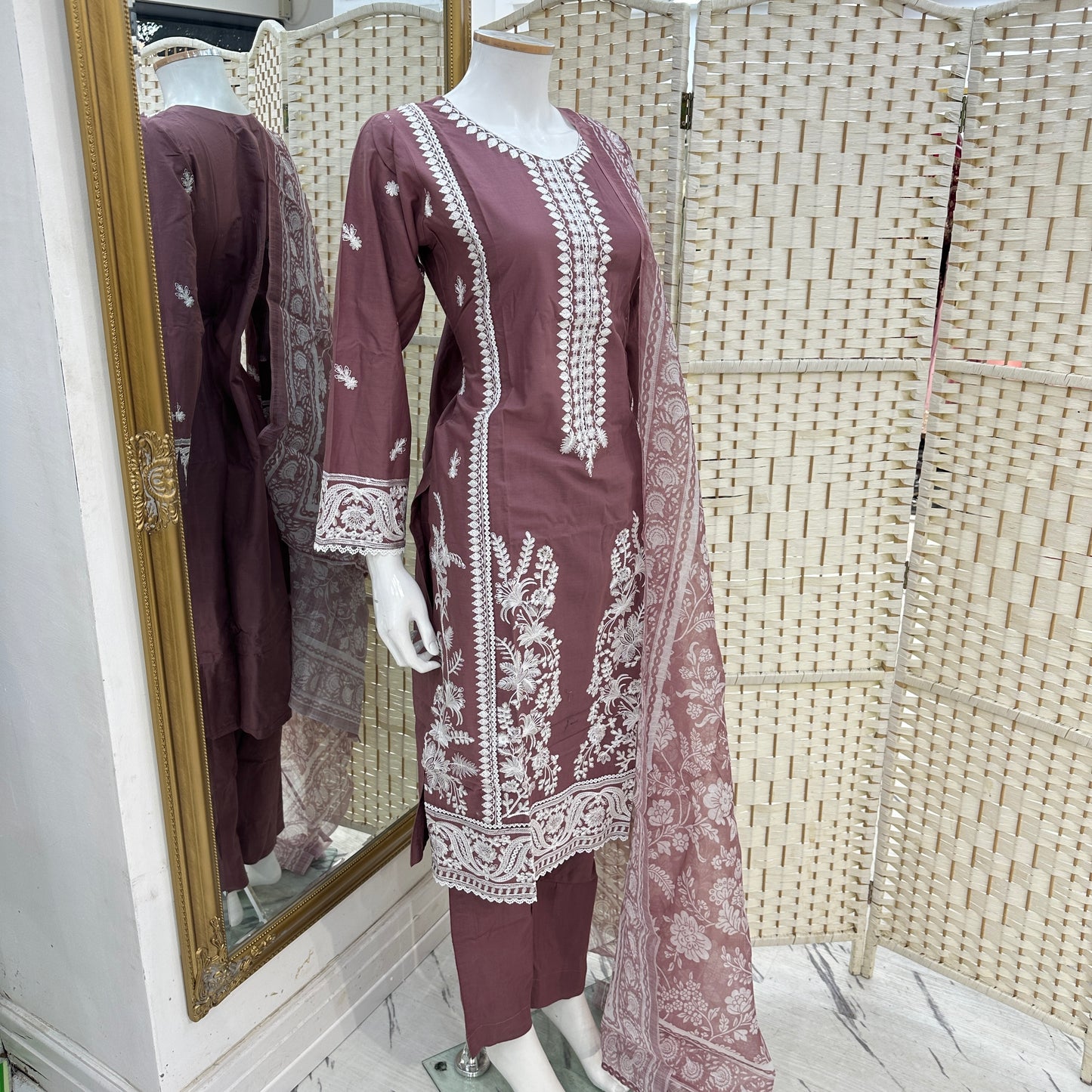Premium Cotton Embroidered Suit - Three piece