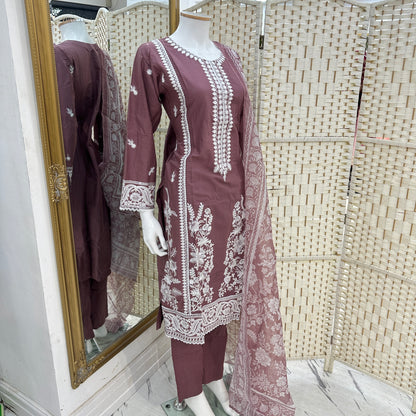 Premium Cotton Embroidered Suit - Three piece