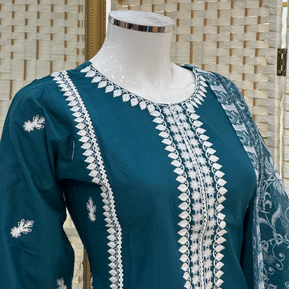Premium Cotton Embroidered Suit - Three piece