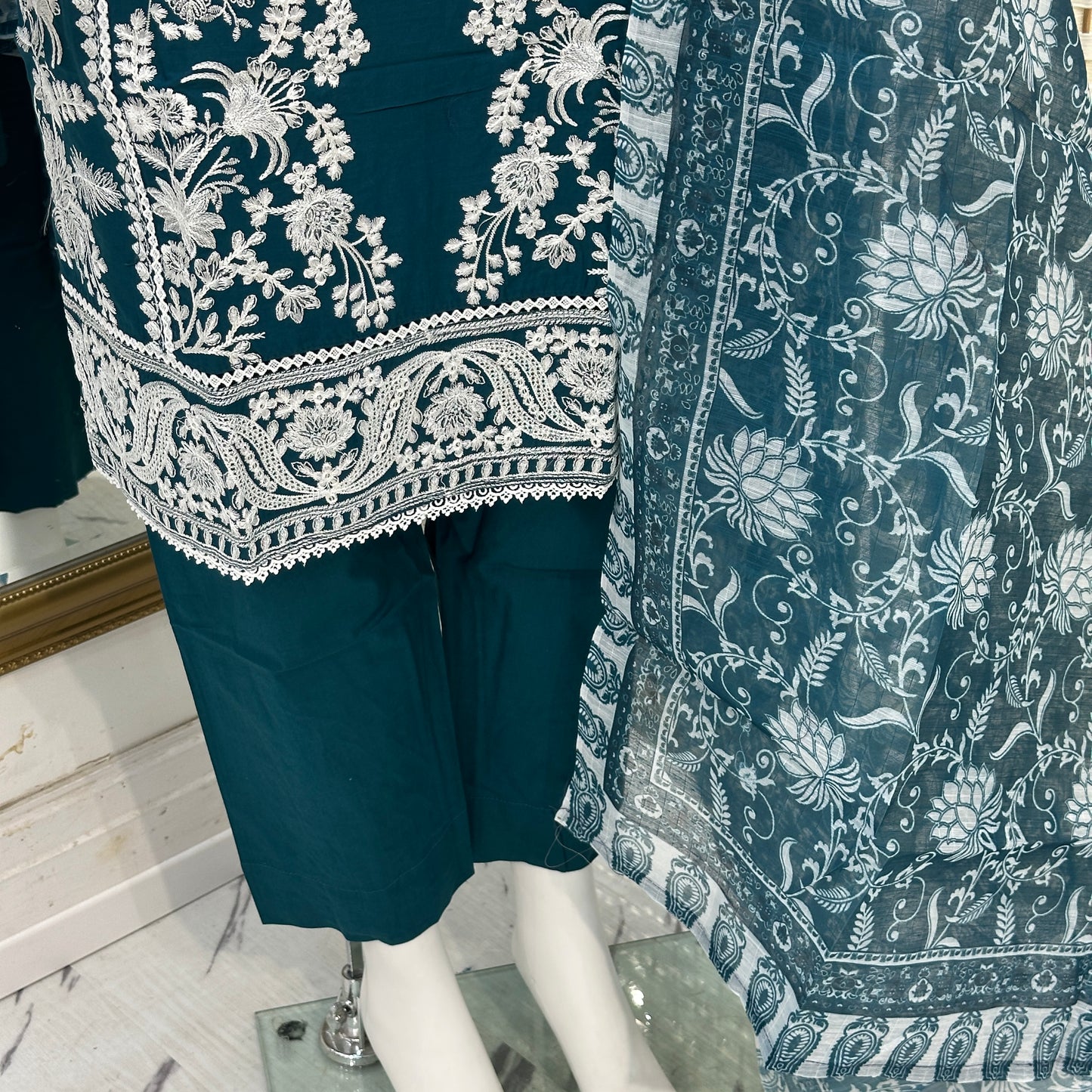 Premium Cotton Embroidered Suit - Three piece