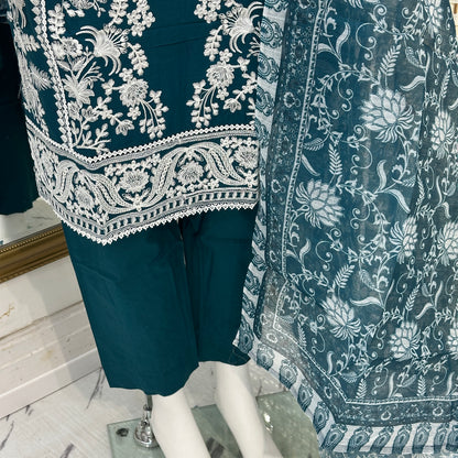 Premium Cotton Embroidered Suit - Three piece
