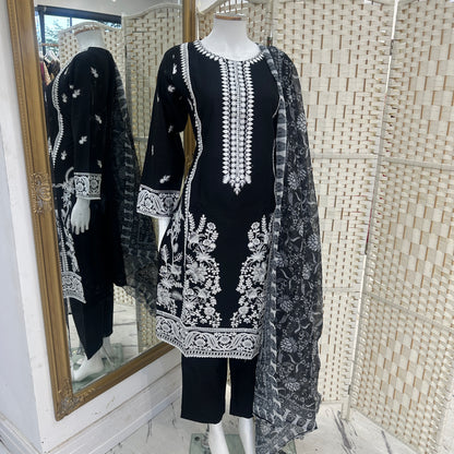 Premium Cotton Embroidered Suit - Three piece