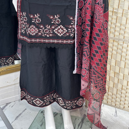 Soft Cotton Embroidered Suit - Three piece
