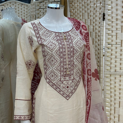 Soft Cotton Embroidered Suit - Three piece
