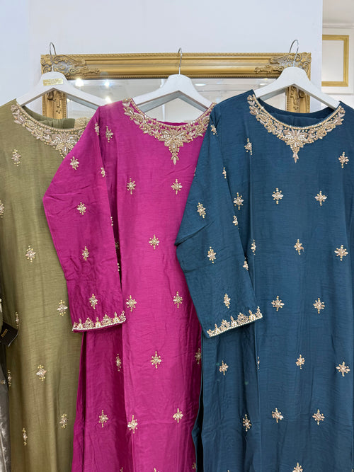 Hand Embroidered Raw Silk Suit