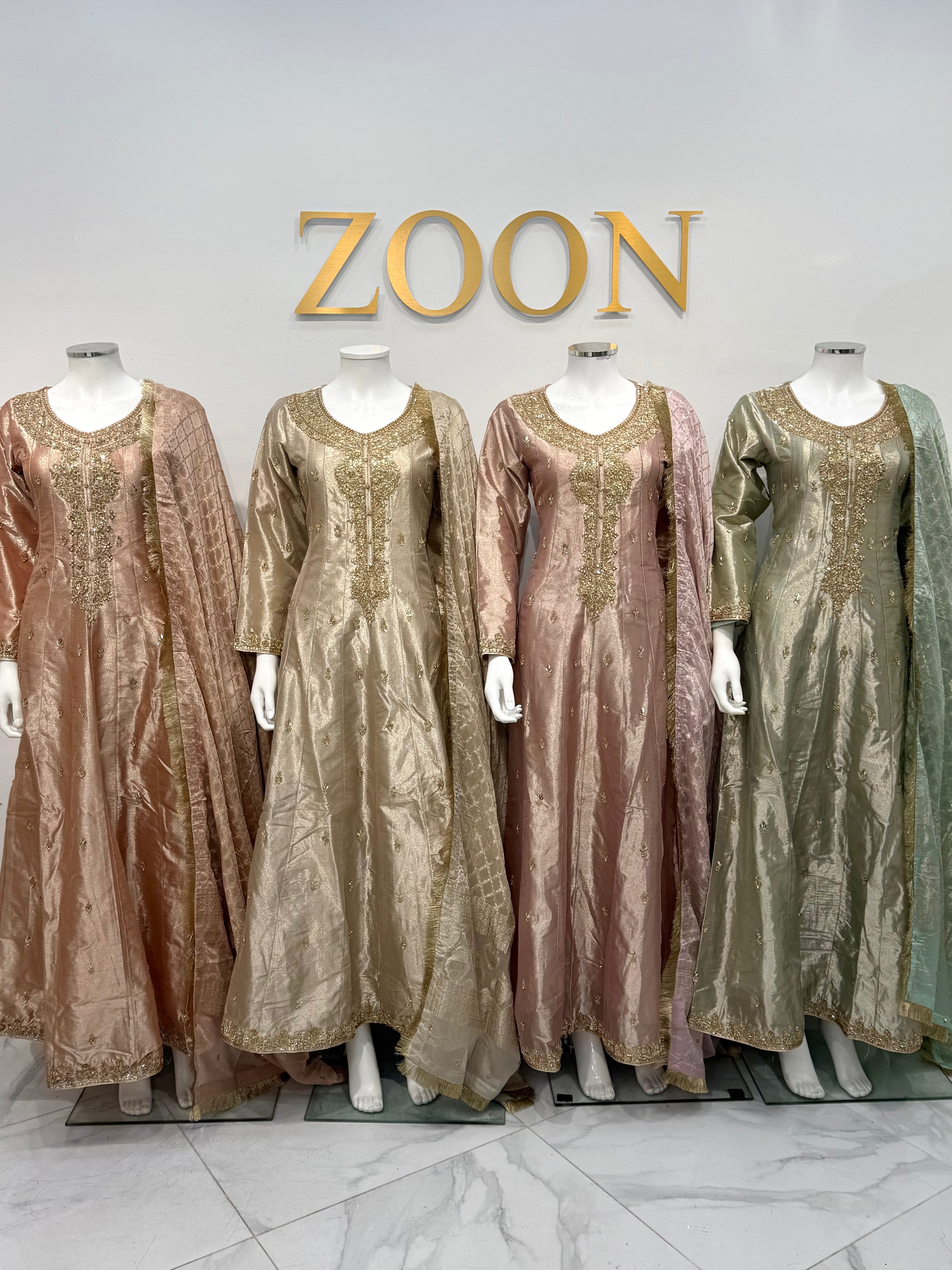 Hand Embroidered Tissue Silk Maxi