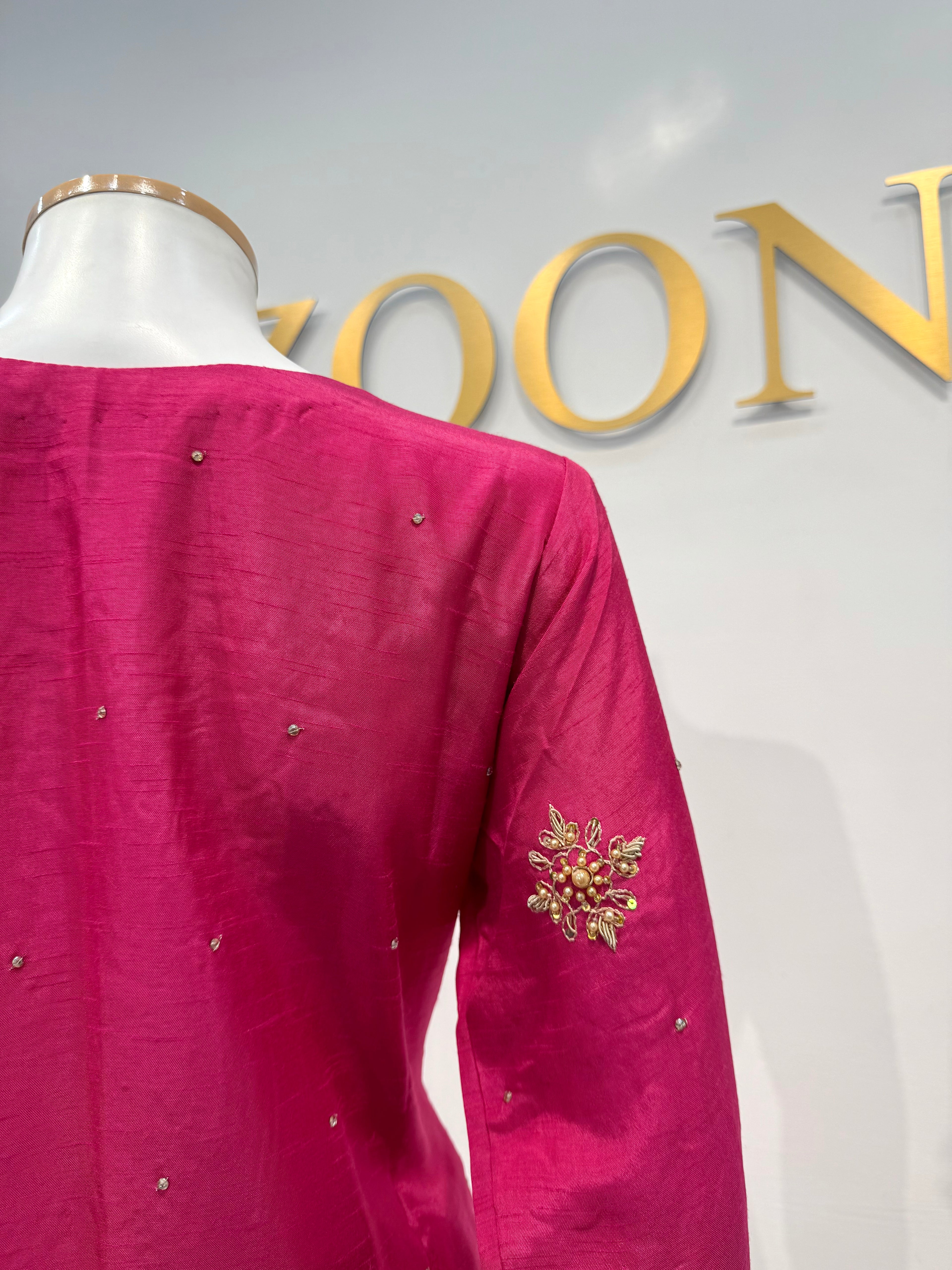 Hand Embroidered Raw Silk Suit - Fuchsia