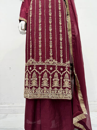 Hand Embroidered Raw Silk Suit