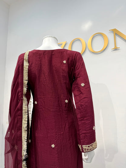 Hand Embroidered Raw Silk Suit