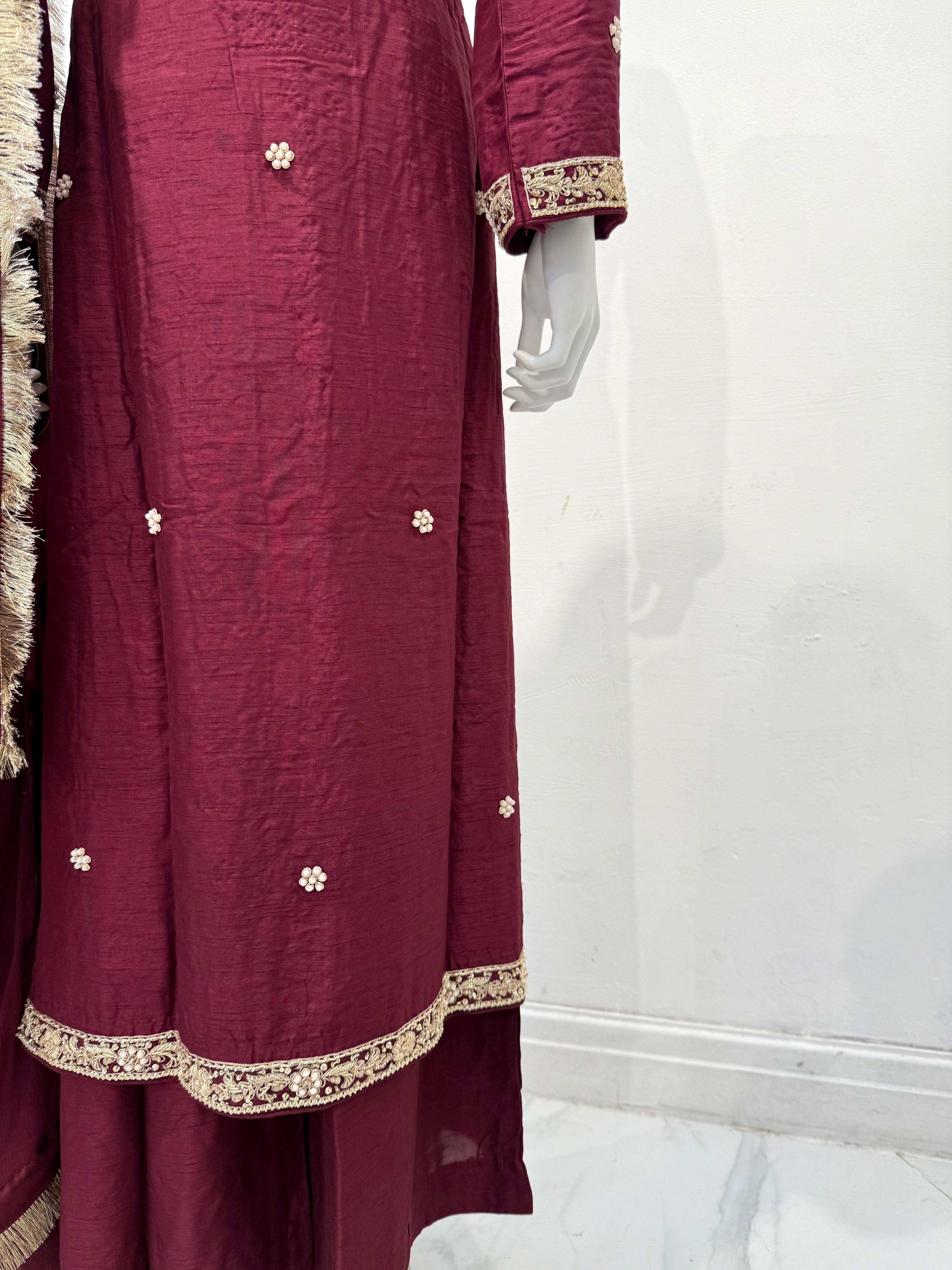 Hand Embroidered Raw Silk Suit