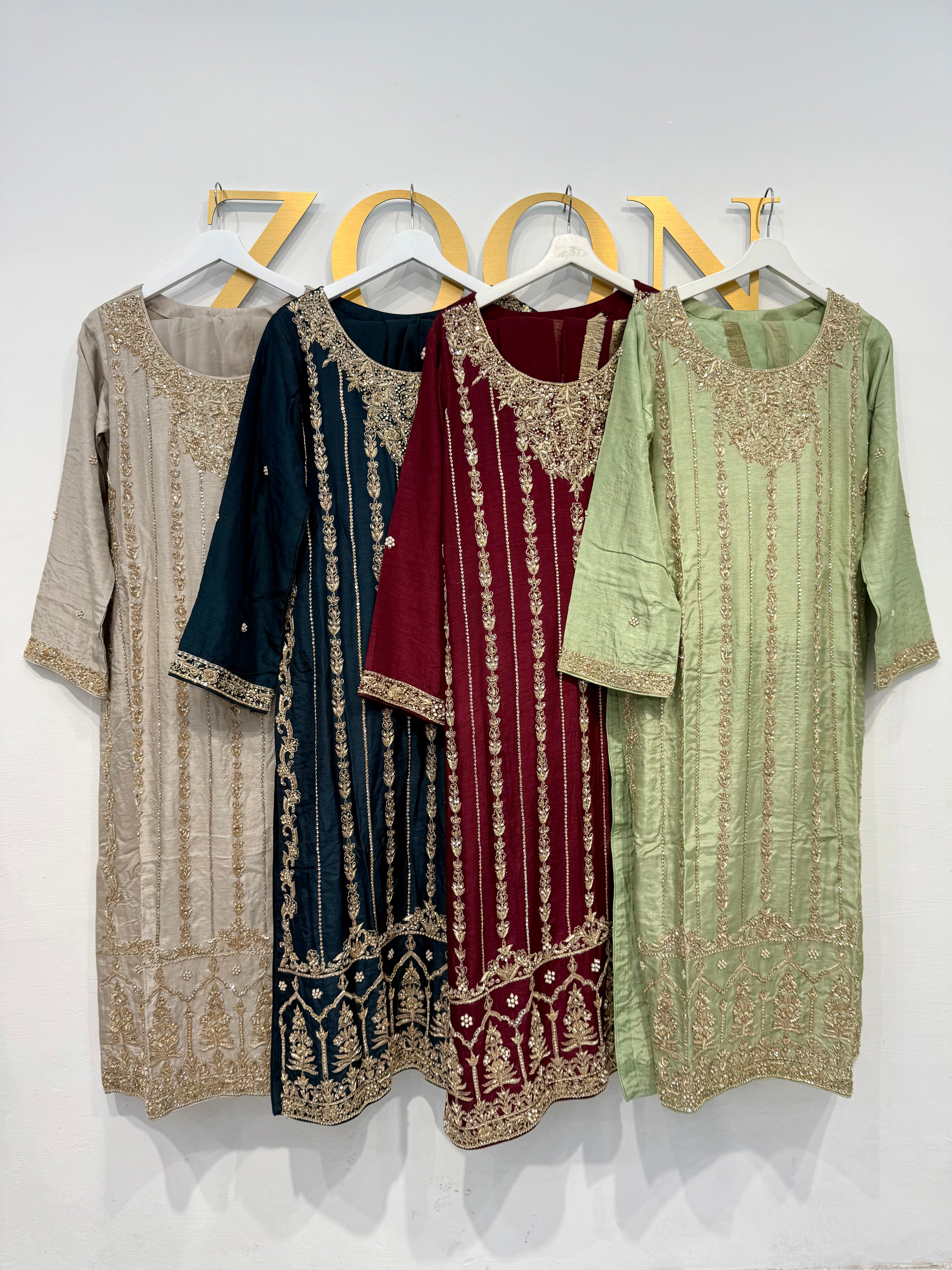 Hand Embroidered Raw Silk Suit