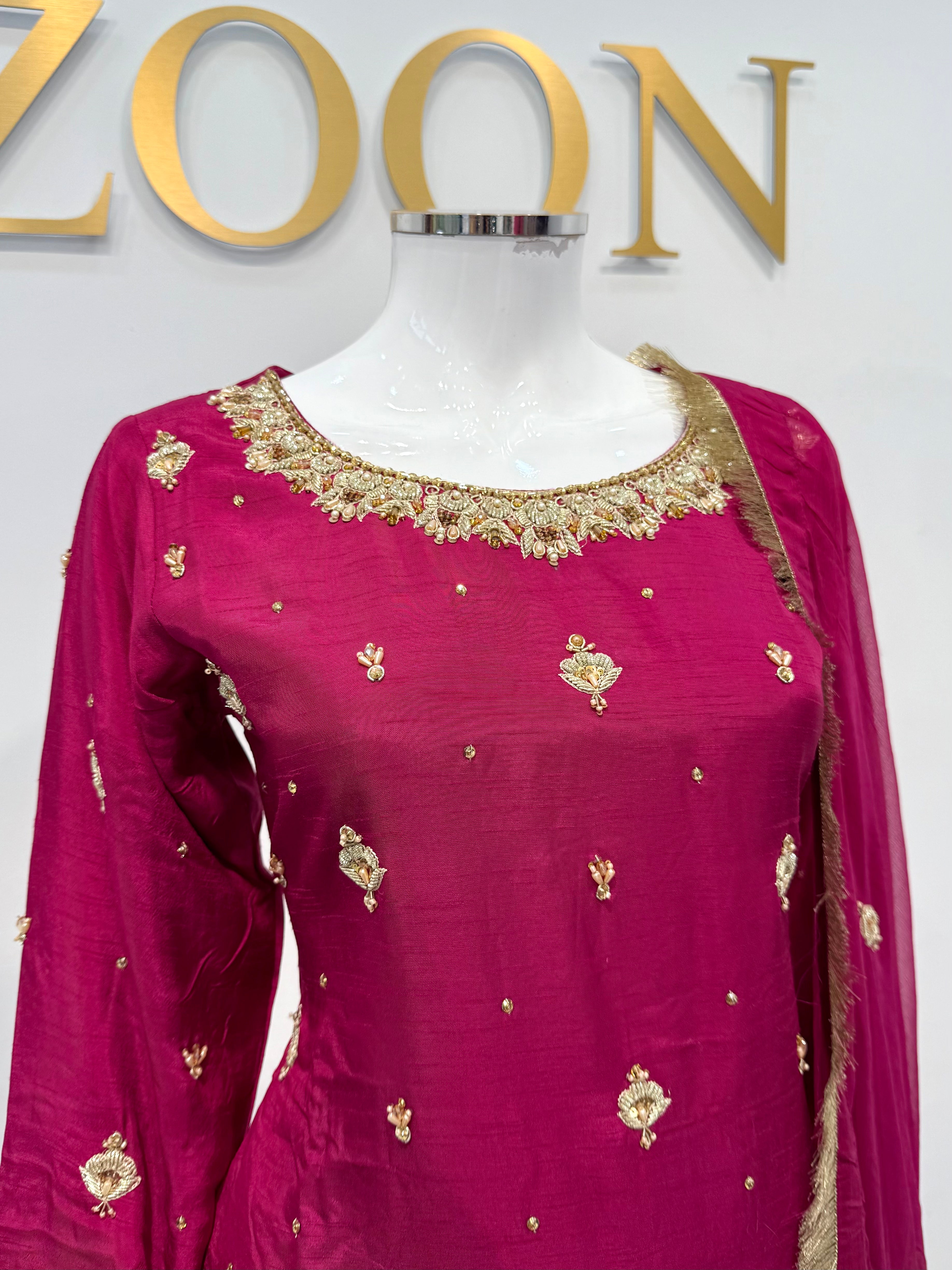 Hand Embroidered Raw Silk Suit