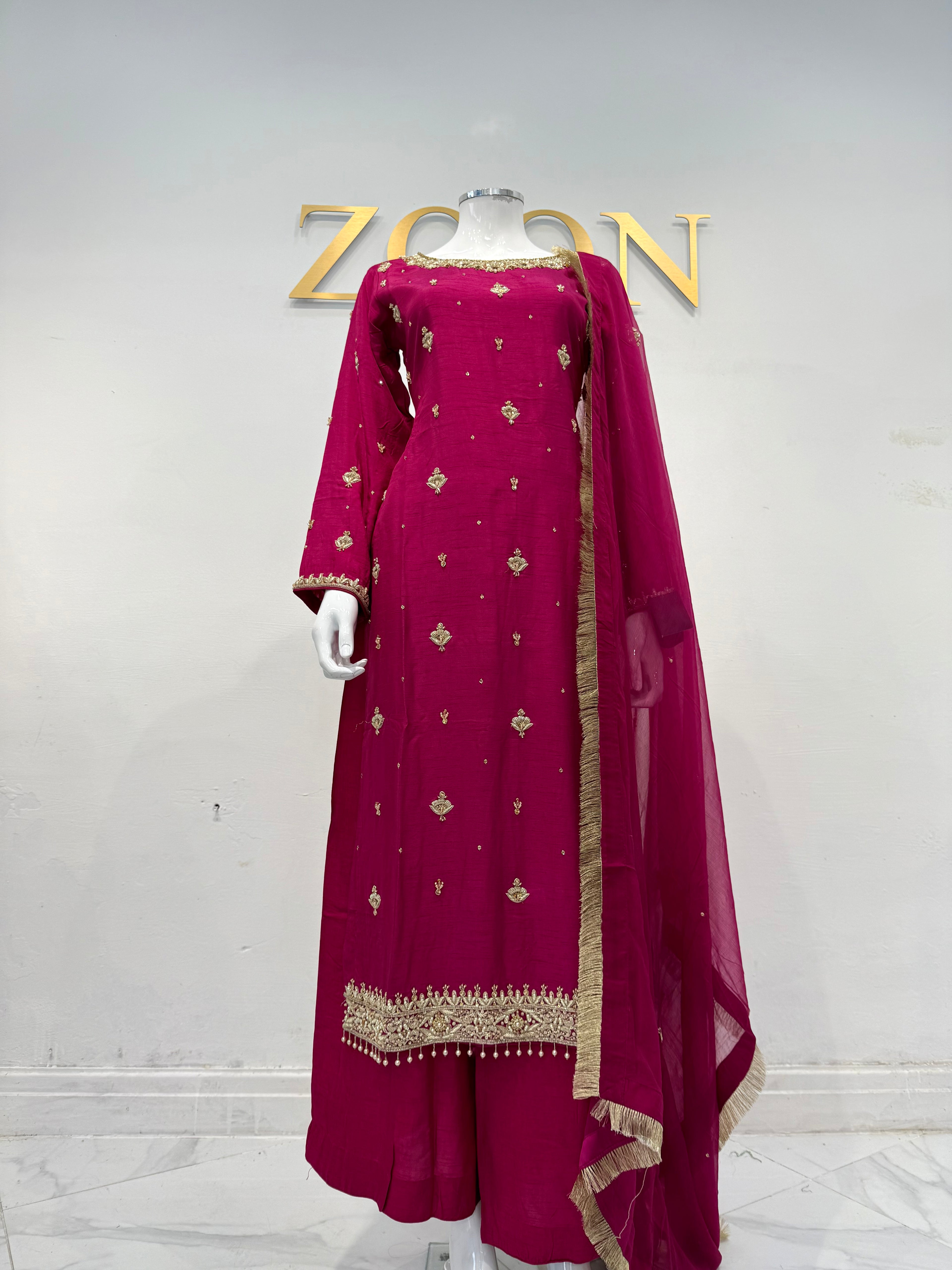 Hand Embroidered Raw Silk Suit