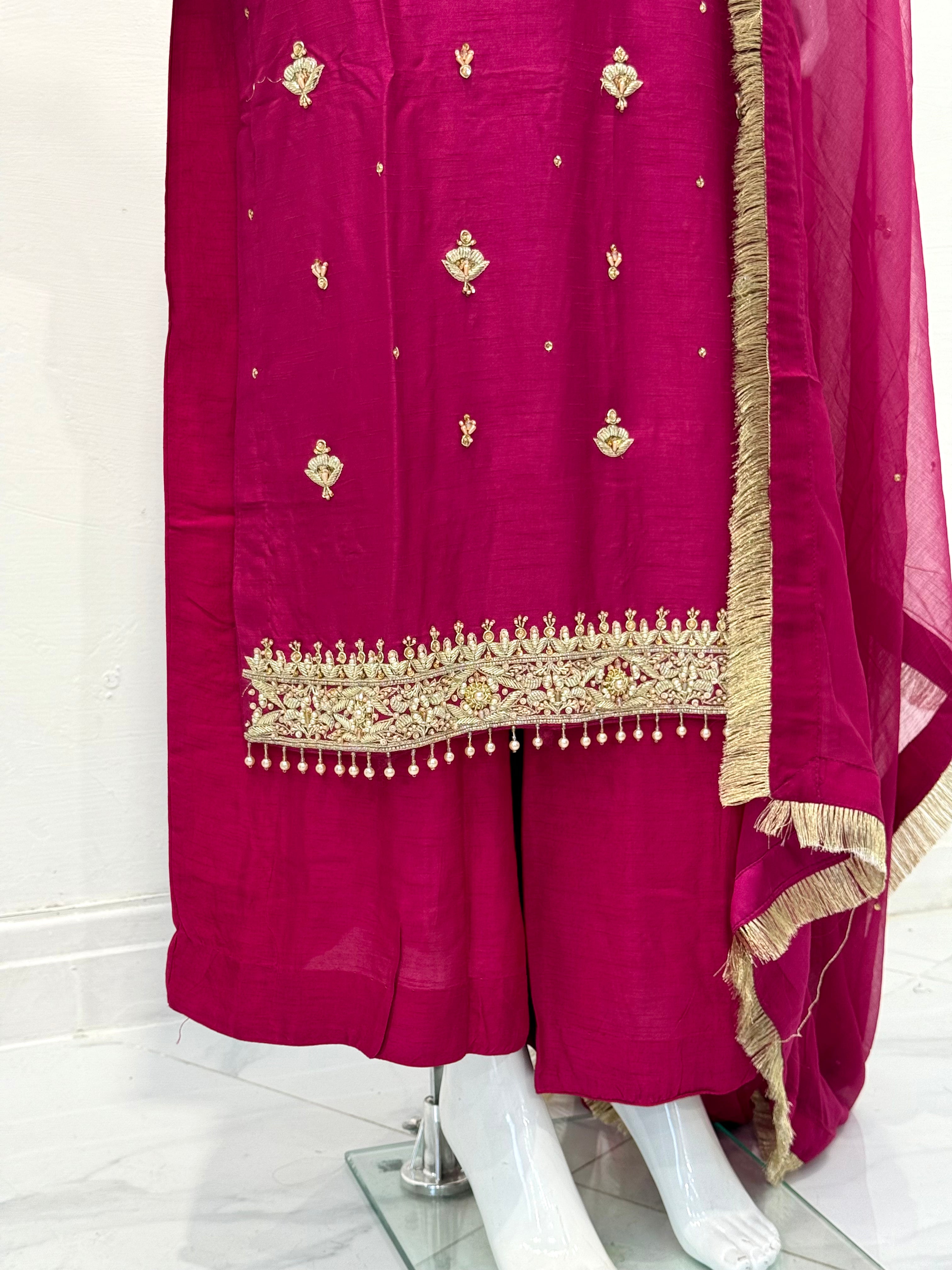 Hand Embroidered Raw Silk Suit