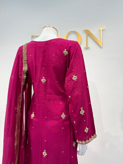 Hand Embroidered Raw Silk Suit