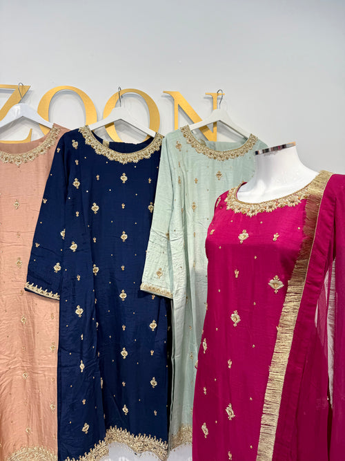 Hand Embroidered Raw Silk Suit